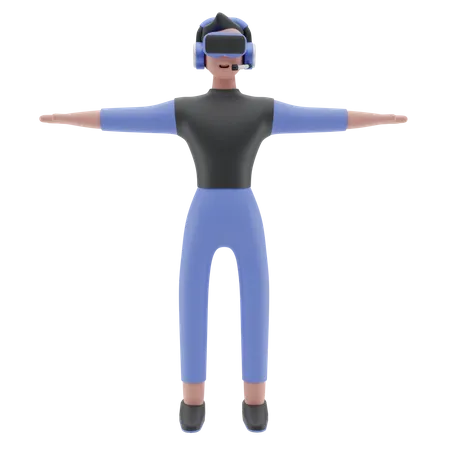 Hombre con gafas vr  3D Illustration