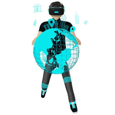 Hombre con globo metaverso  3D Illustration