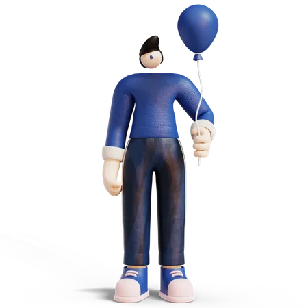 Hombre con globos volando en el cielo  3D Illustration