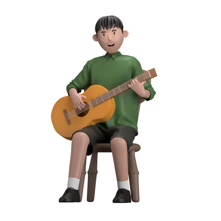 Hombre con guitarra acustica  3D Illustration