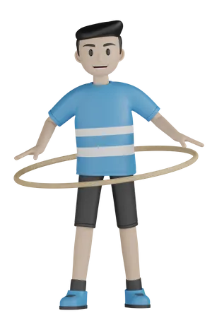 Hombre con hula-hoop  3D Illustration