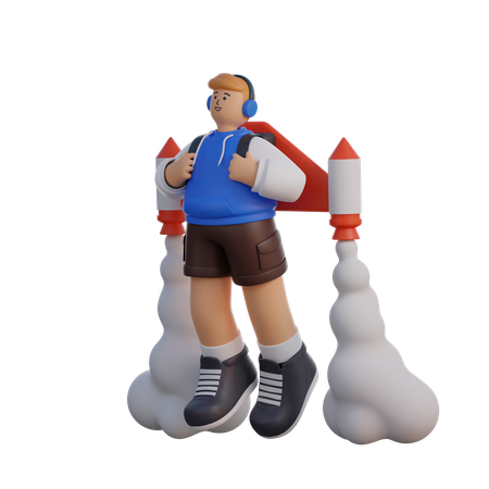 Hombre con mochila propulsora  3D Illustration