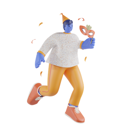 Hombre vestido con máscara de fiesta  3D Illustration