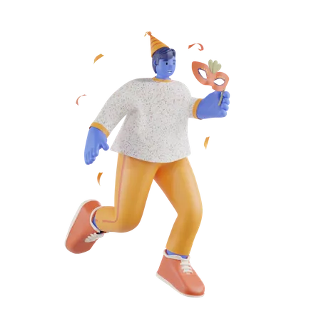 Hombre vestido con máscara de fiesta  3D Illustration