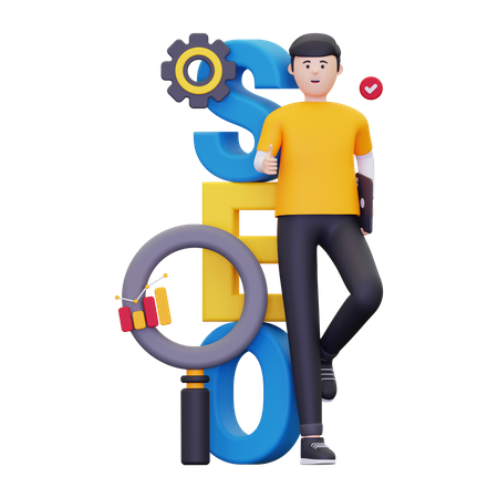 Hombre con optimización SEO  3D Illustration