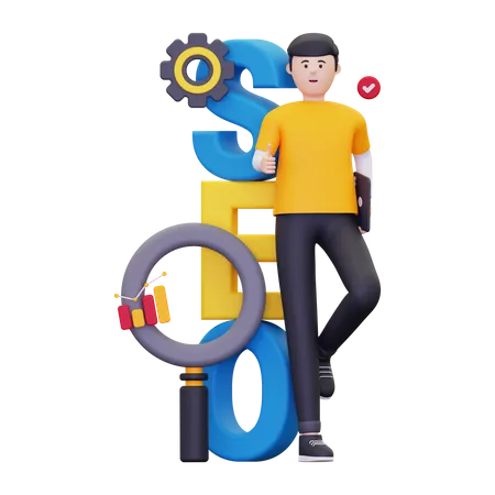 Hombre con optimización SEO  3D Illustration