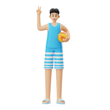 Hombre con pelota de playa  3D Illustration