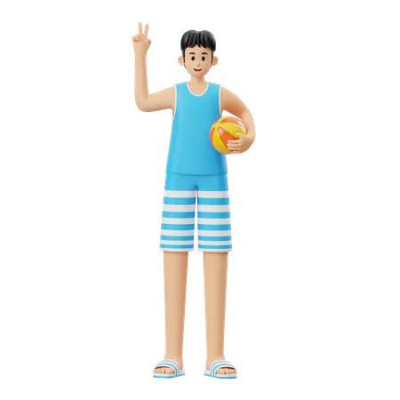 Hombre con pelota de playa  3D Illustration