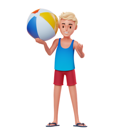 Hombre con pelota de playa  3D Illustration