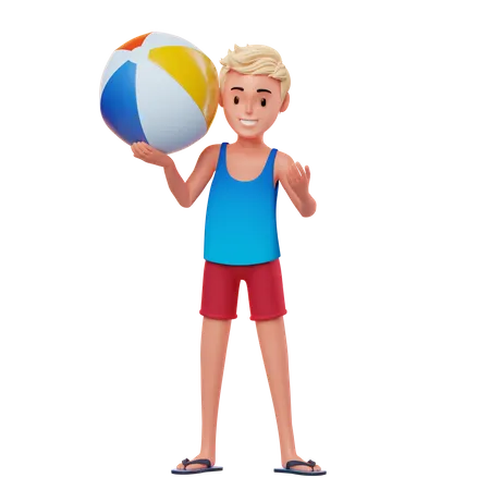 Hombre con pelota de playa  3D Illustration