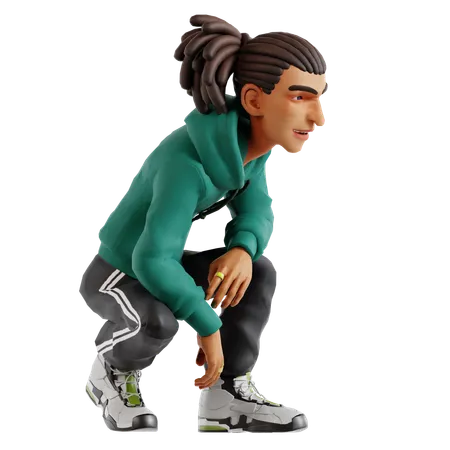 Hombre con rastas en pose sentada  3D Illustration