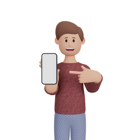 Hombre con teléfono inteligente con pantalla en blanco  3D Illustration