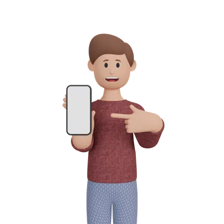 Hombre con teléfono inteligente con pantalla en blanco  3D Illustration