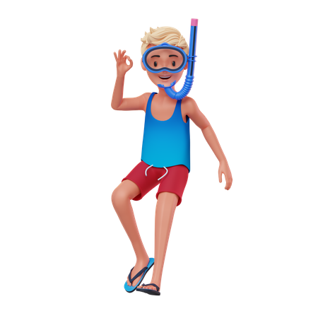 Hombre con snorkel  3D Illustration