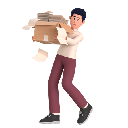 Hombre con sobrecarga de documentos  3D Icon