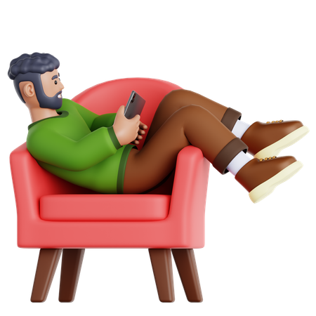 Hombre con tableta tumbado en el sofá  3D Icon
