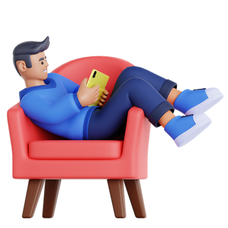 Hombre con tableta tumbado en el sofá  3D Icon