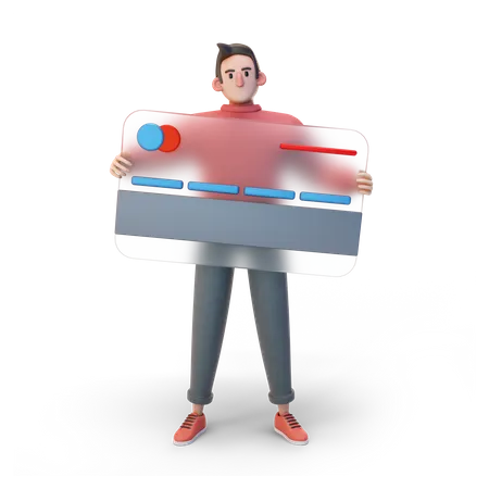 Hombre sosteniendo tarjeta de débito  3D Illustration