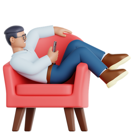 Hombre con teléfono tumbado en el sofá  3D Icon