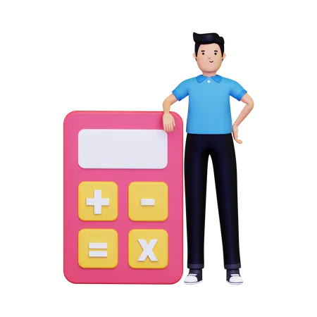 Hombre con una calculadora  3D Illustration