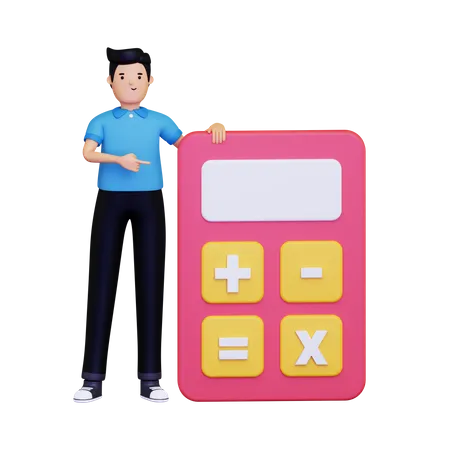 Hombre con una calculadora  3D Illustration