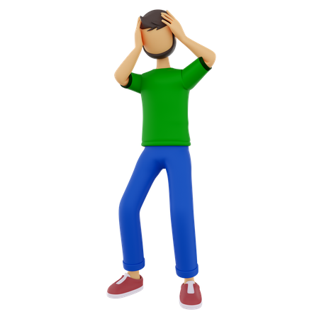 El hombre confundido está de pie con ambas manos  3D Illustration