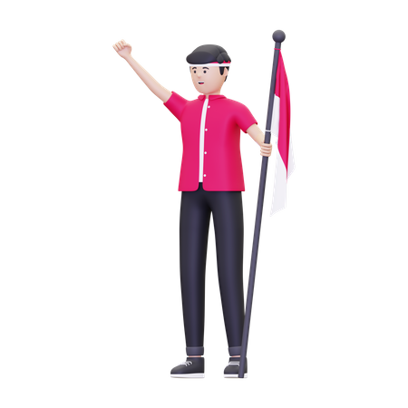 Hombre conmemorando el Día de la Independencia de Indonesia  3D Icon