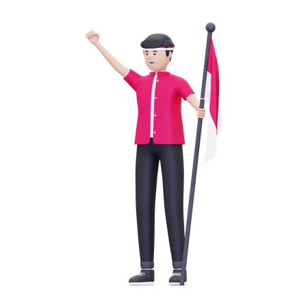 Hombre conmemorando el Día de la Independencia de Indonesia  3D Icon