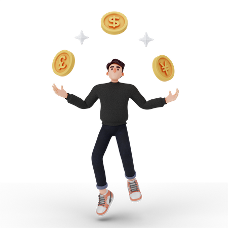 Hombre convirtiendo su dinero  3D Icon