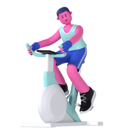 Hombre corriendo bicicleta estática  3D Illustration