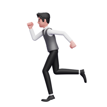 Hombre corriendo posando con un chaleco gris de oficina  3D Icon