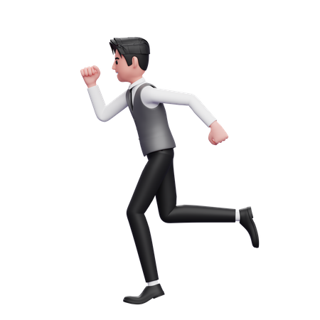 Hombre corriendo posando con un chaleco gris de oficina  3D Illustration