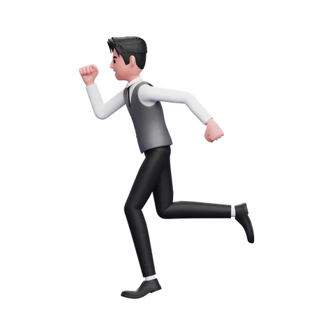 Hombre Corriendo Posando Con Un Chaleco Gris De Oficina 3D Illustration