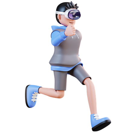 Hombre corriendo usando realidad virtual  3D Illustration