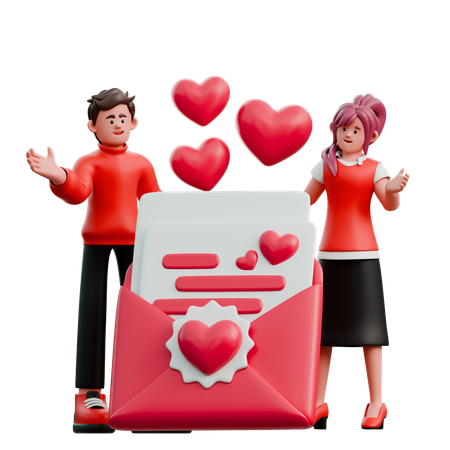 Hombre dando carta de amor a una dama  3D Illustration