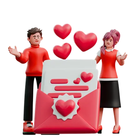 Hombre dando carta de amor a una dama  3D Illustration