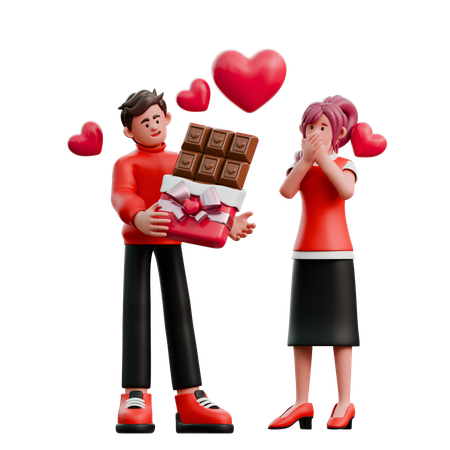 Hombre dándole chocolate a una mujer  3D Illustration