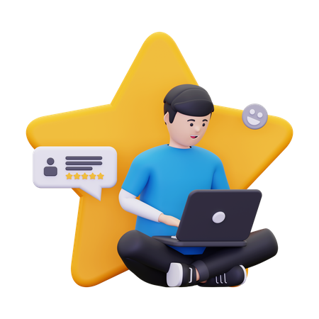Hombre dando comentarios usando una computadora portátil  3D Icon