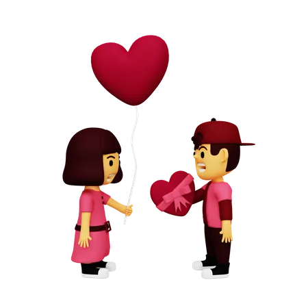 Hombre dando corazón en San Valentín  3D Illustration