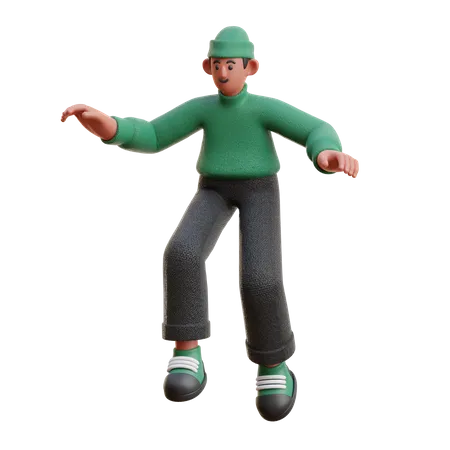 Hombre dando pose de salto  3D Illustration