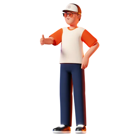 Hombre dando una pose de pulgar hacia arriba  3D Illustration