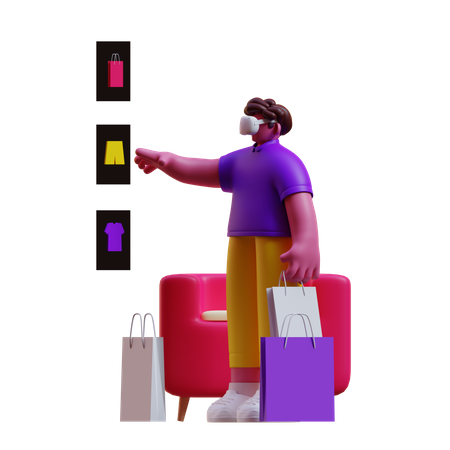 Hombre de compras en metaverso  3D Illustration