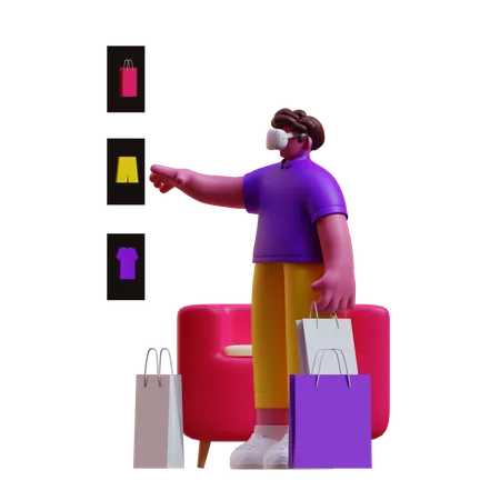 Hombre de compras en metaverso  3D Illustration