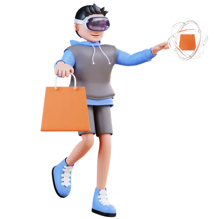Hombre de compras usando realidad virtual  3D Illustration