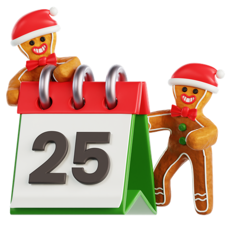 Hombre de jengibre con calendario  3D Icon