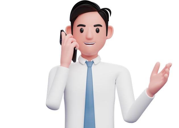 Empresario con camisa blanca teniendo una conversación telefónica  3D Illustration