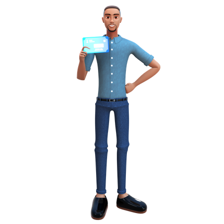 Empresario sosteniendo tarjeta de identificación  3D Illustration