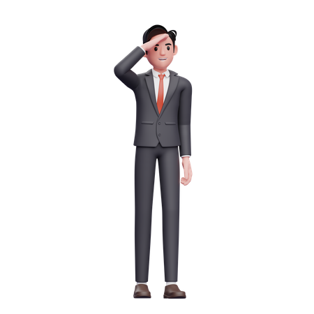 Hombre de negocios con traje formal mirando a lo lejos  3D Icon