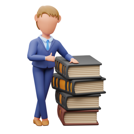 Hombre de negocios de pie con libros  3D Illustration