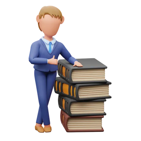 Hombre de negocios de pie con libros  3D Illustration